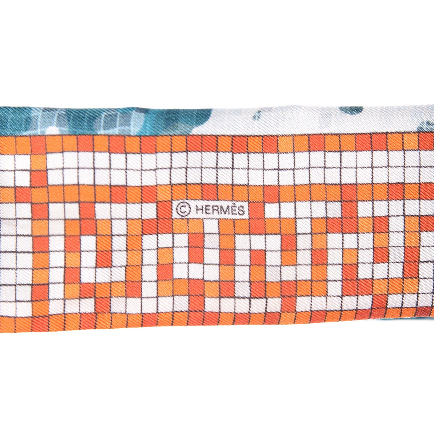 Hermes Silk A Beverly Hills Twilly Orange Bleu Blanc 4 of 4