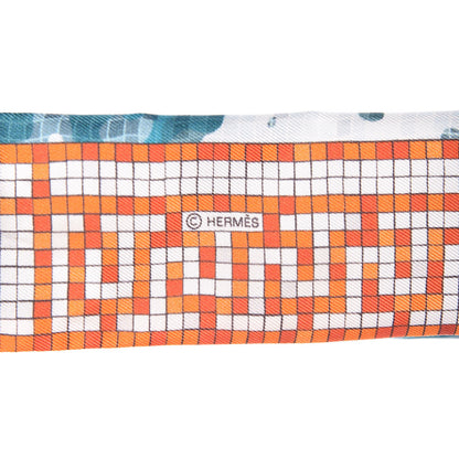 Hermes Silk A Beverly Hills Twilly Orange Bleu Blanc 4 of 4