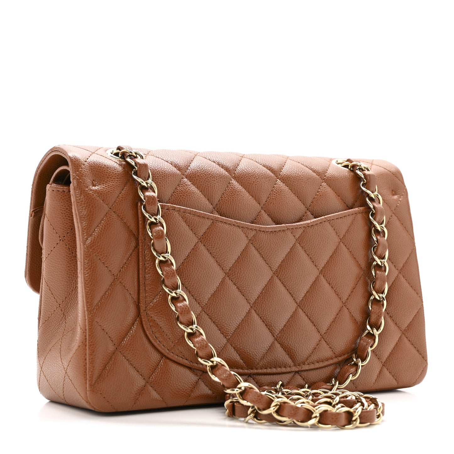 Caviar Quilted Small Double Flap Light Brown