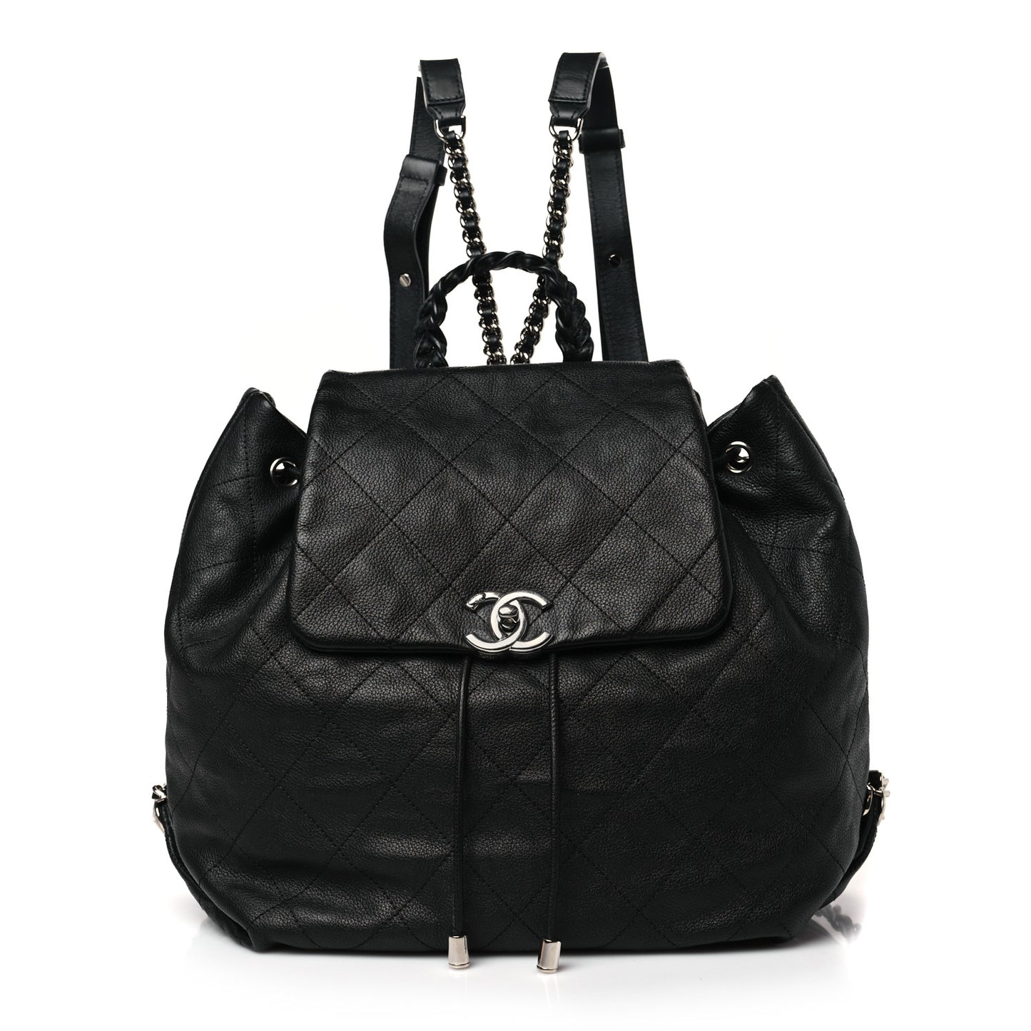 Grained Calfskin Stitched Braided With Style Backpack Black