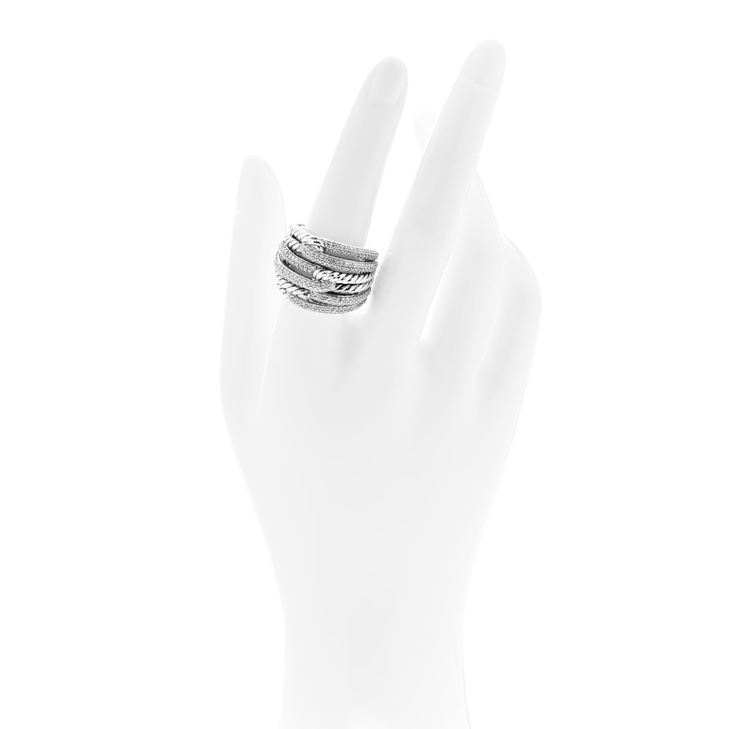 David Yurman Sterling Silver Diamond 19mm Labyrinth Triple Loop Ring 57 8 2 of 4