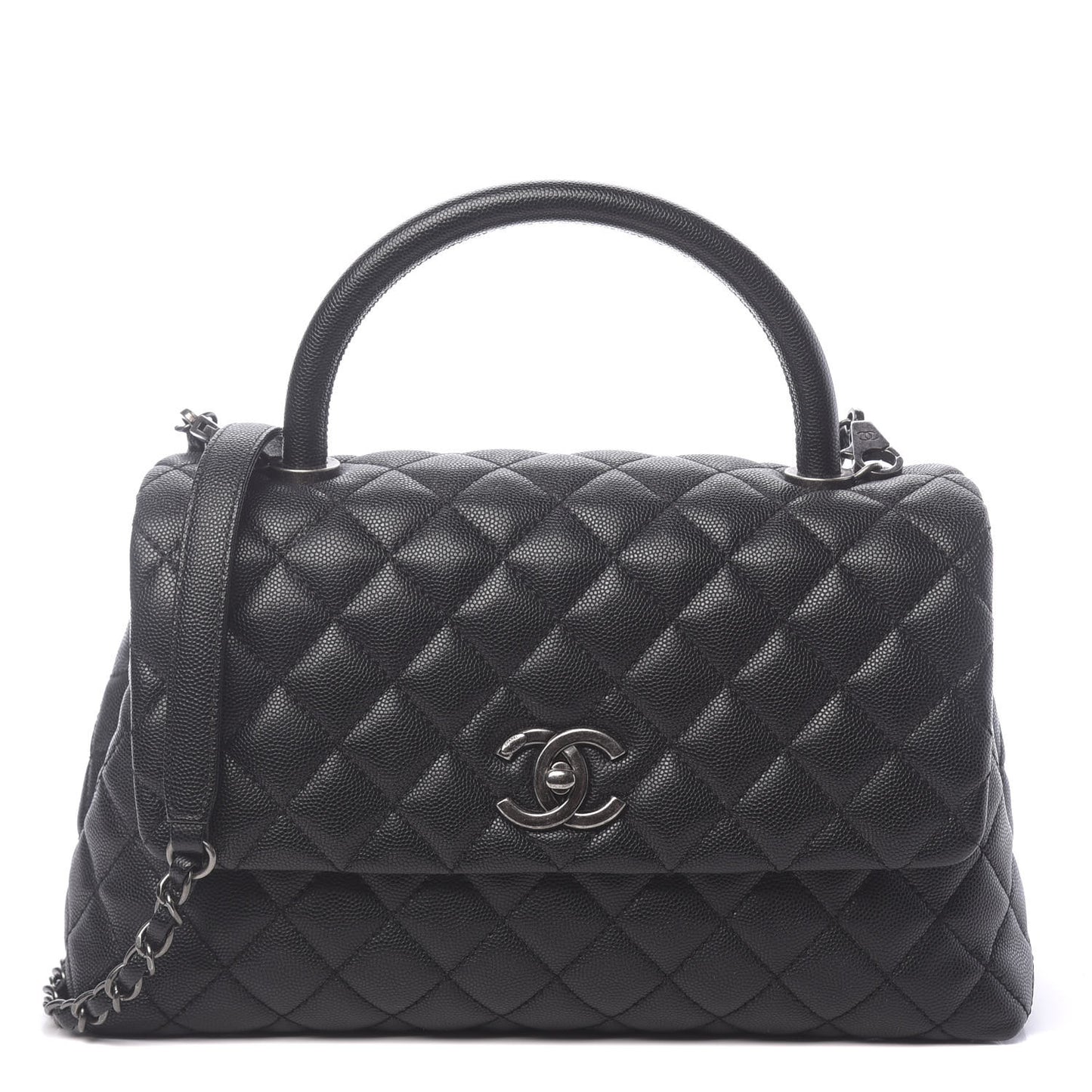 Caviar Quilted Small Coco Handle Flap Black