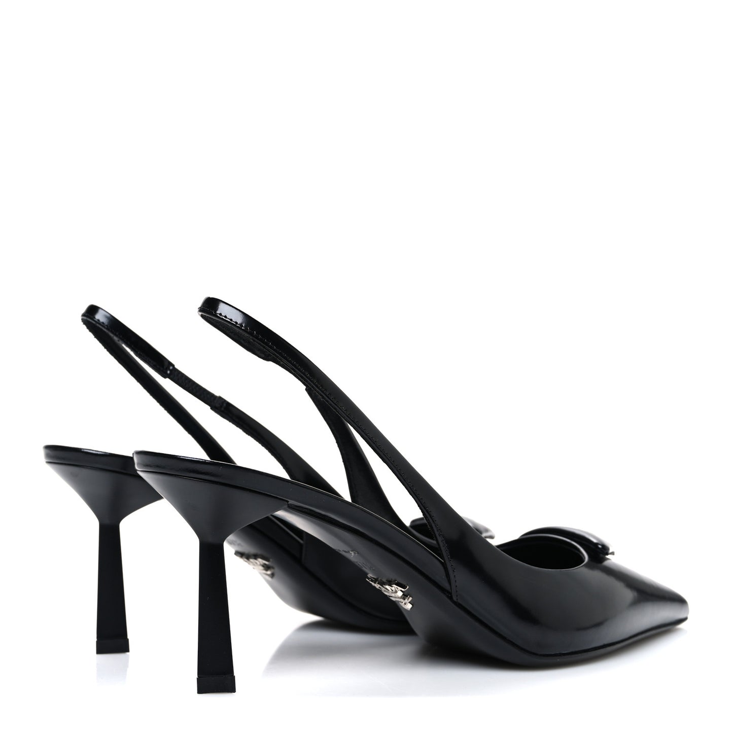 Spazzolato Triangle Logo Pointed Toe 75mm Slingback Pumps 37.5 Black