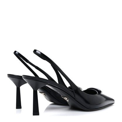 Prada Spazzolato Triangle Logo Pointed Toe 75mm Slingback Pumps 37.5 Black 5 of 10