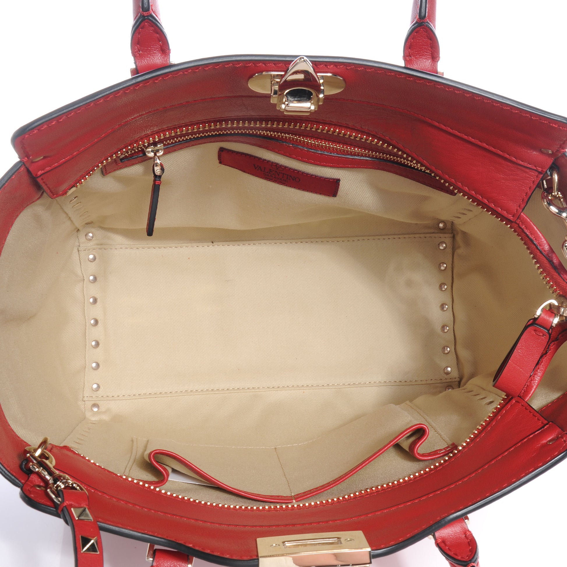 Valentino Garavani Vitello Rockstud Double Handle Tote Rosso Valentino 5 of 7