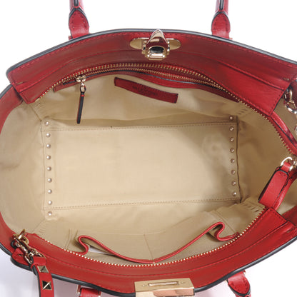 Valentino Garavani Vitello Rockstud Double Handle Tote Rosso Valentino 5 of 7