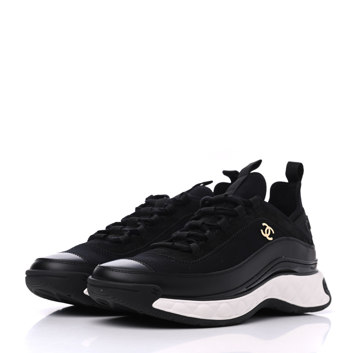 Chanel Velvet Calfskin Mixed Fibers CC Sneakers 41 Black 3 of 9