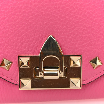 Valentino Garavani Pebbled Calfskin Rockstud Flip Lock Wallet On Chain Feminine Pink 18 of 19