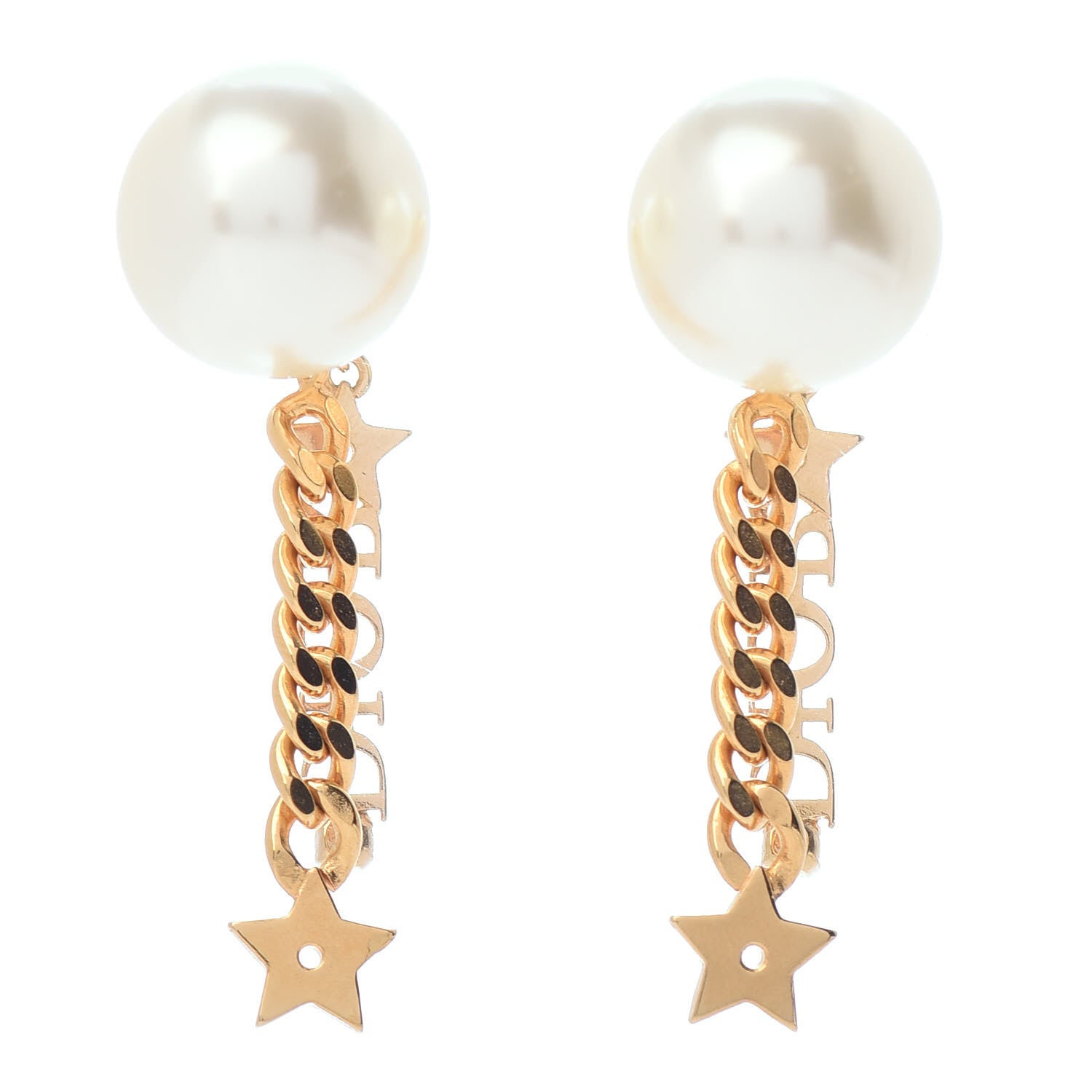 Christian Dior Pearl Tribales Dangle Chain Star Earrings Gold 1 of 7