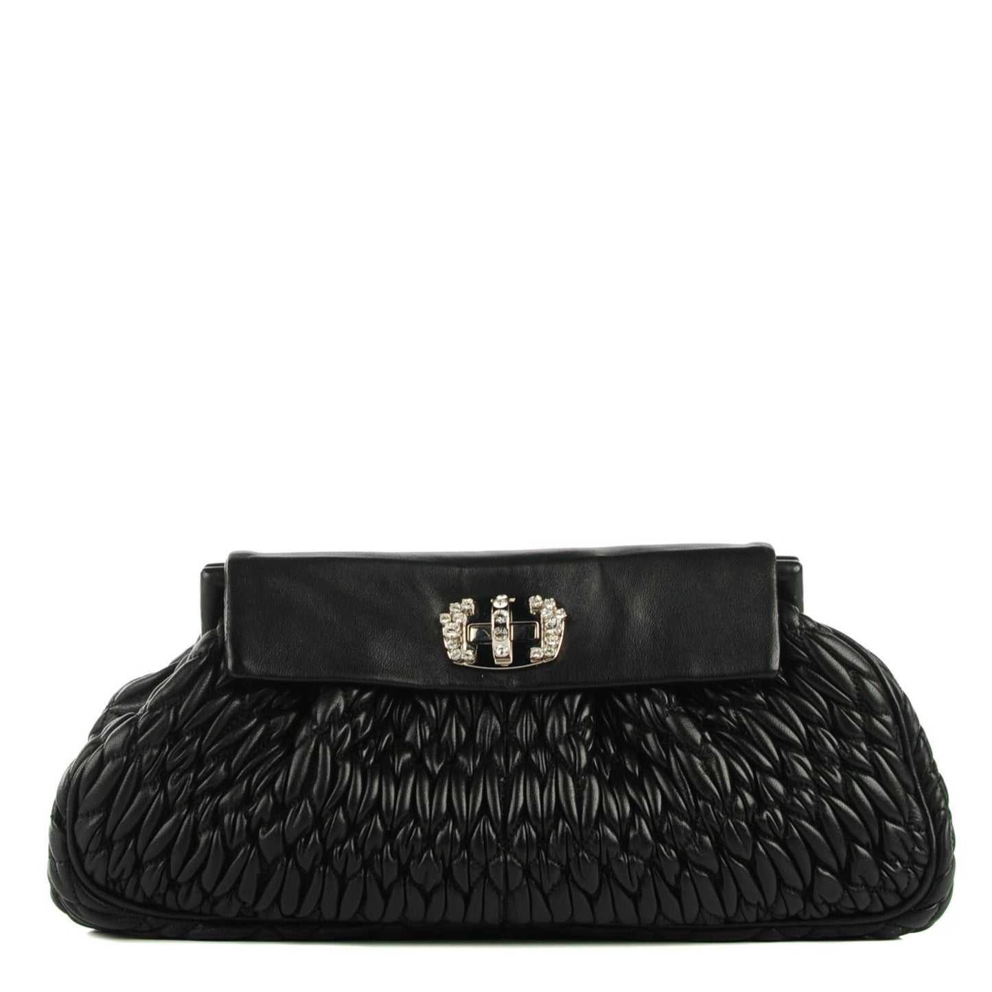 Nappa Matelasse Crystal Flap Clutch Black