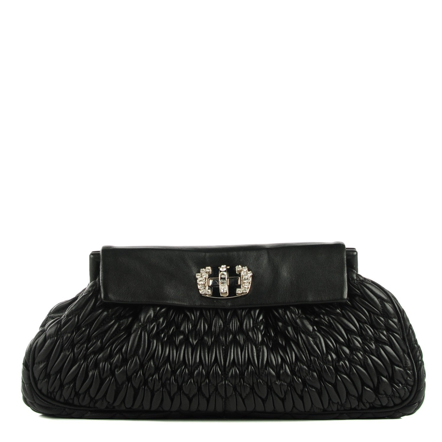 Miu Miu Nappa Matelasse Crystal Flap Clutch Black 1 of 8