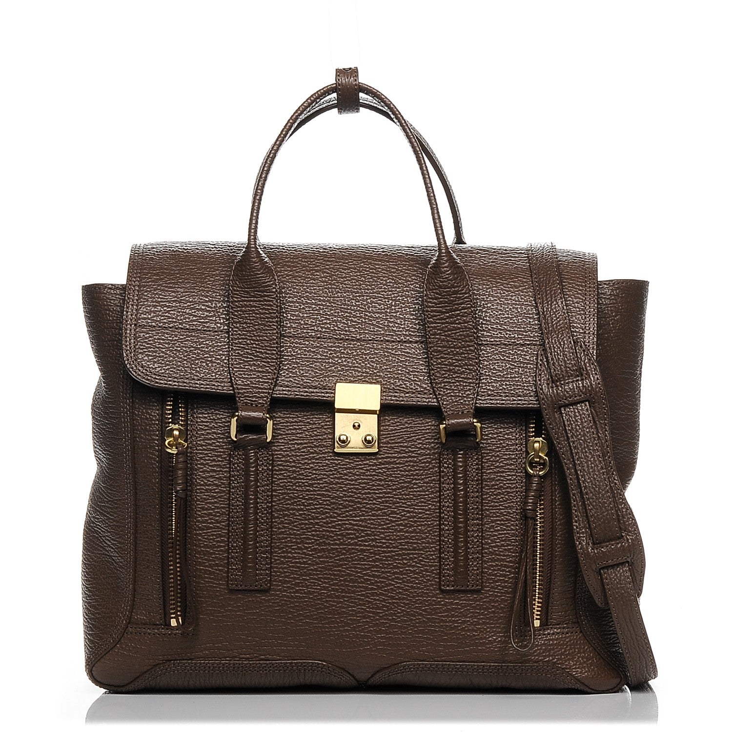 3.1 Phillip Lim 3.1 Textured Calfskin Large Pashli Satchel Taupe 1 of 6