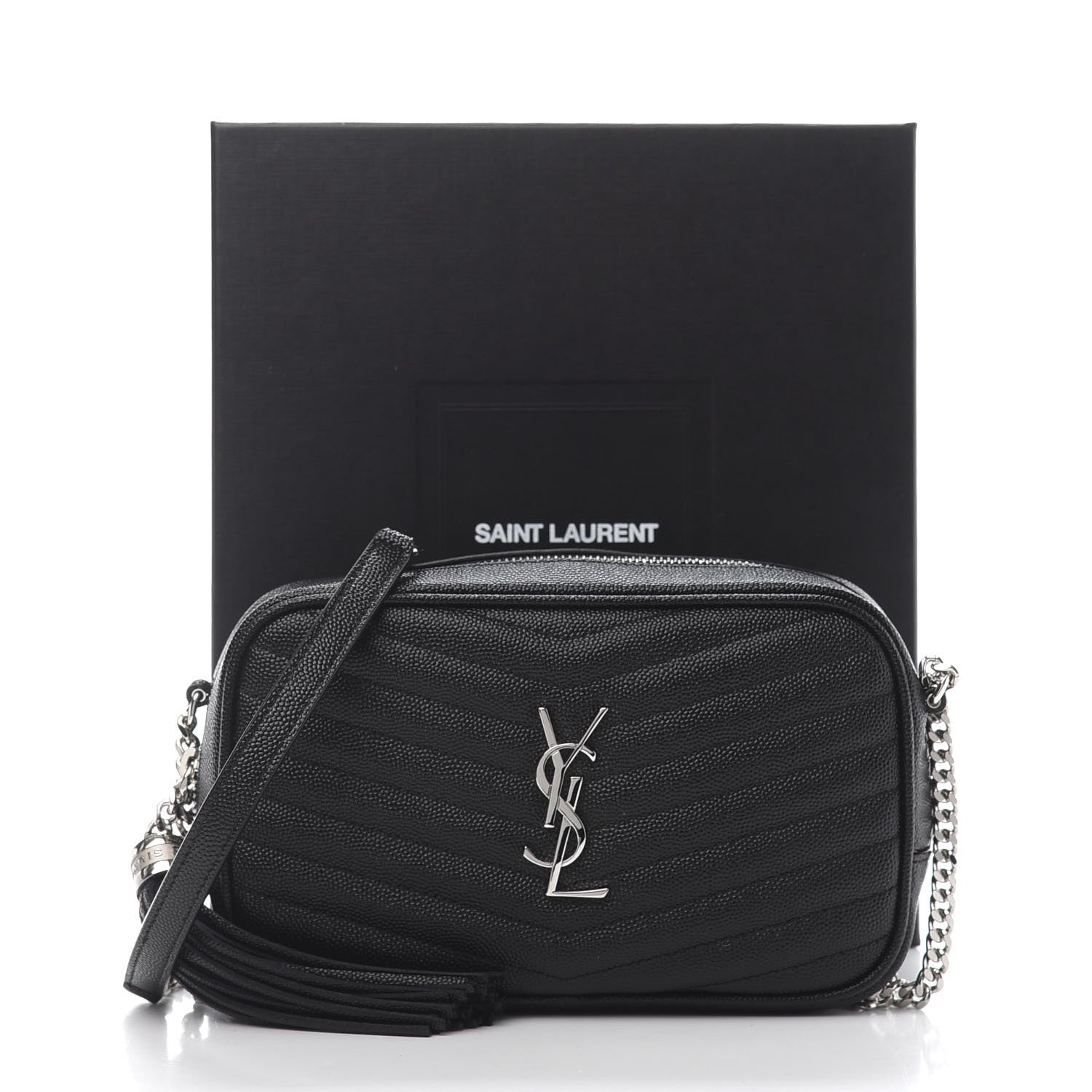 Saint Laurent Grain De Poudre Matelasse Monogram Mini Lou Camera Bag Dark Smog 12 of 12