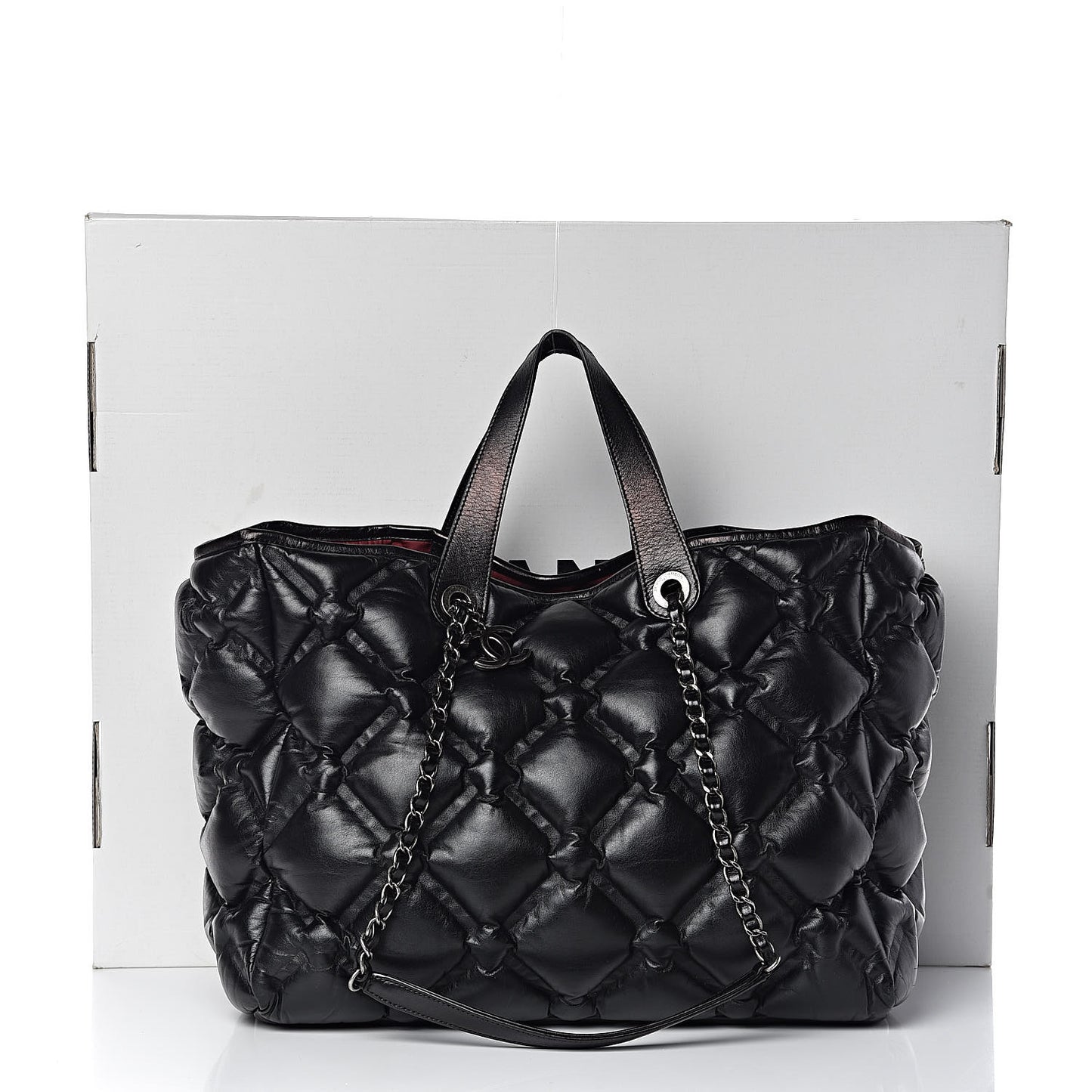 Calfskin Quilted Large Chesterfield Tote Black