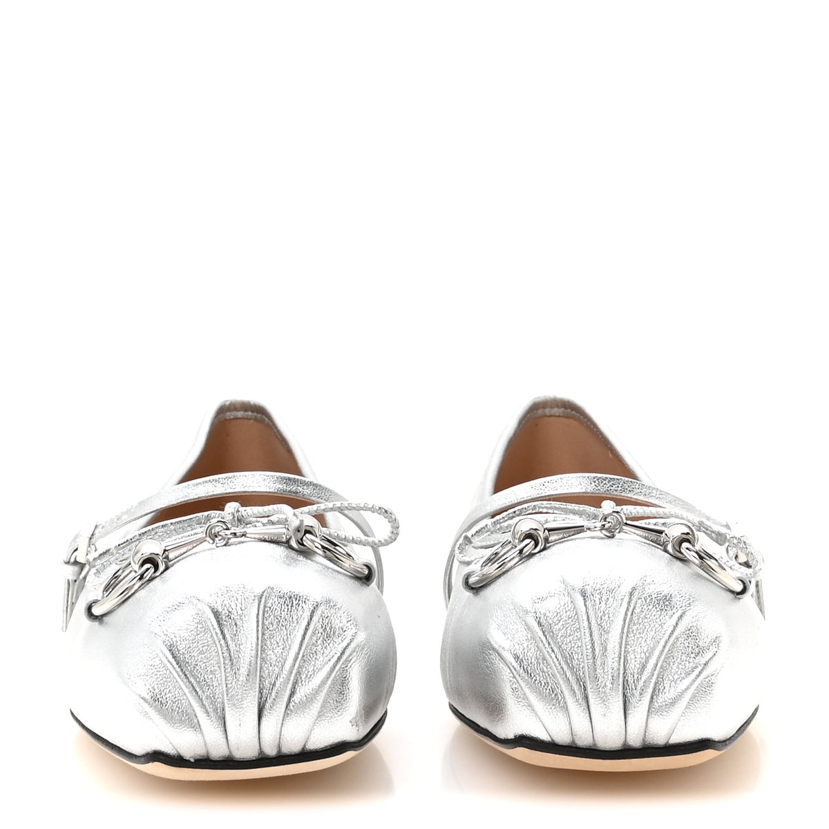 Gucci Nappa Lame Horsebit Ballet Flats 40 Argento 3 of 9