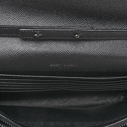Saint Laurent Grain De Poudre Matelasse Chevron Monogram Monochrome Chain Wallet Black 6 of 10