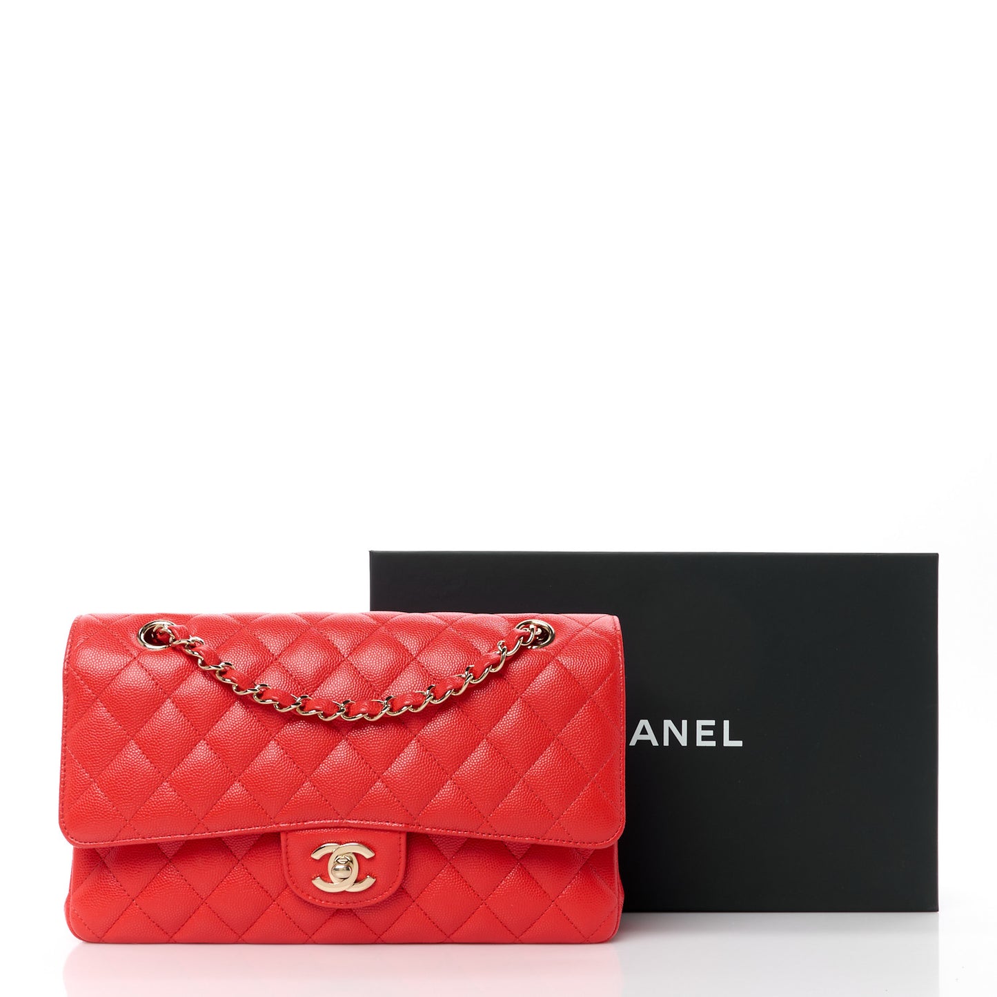 Caviar Quilted Medium Double Flap Red