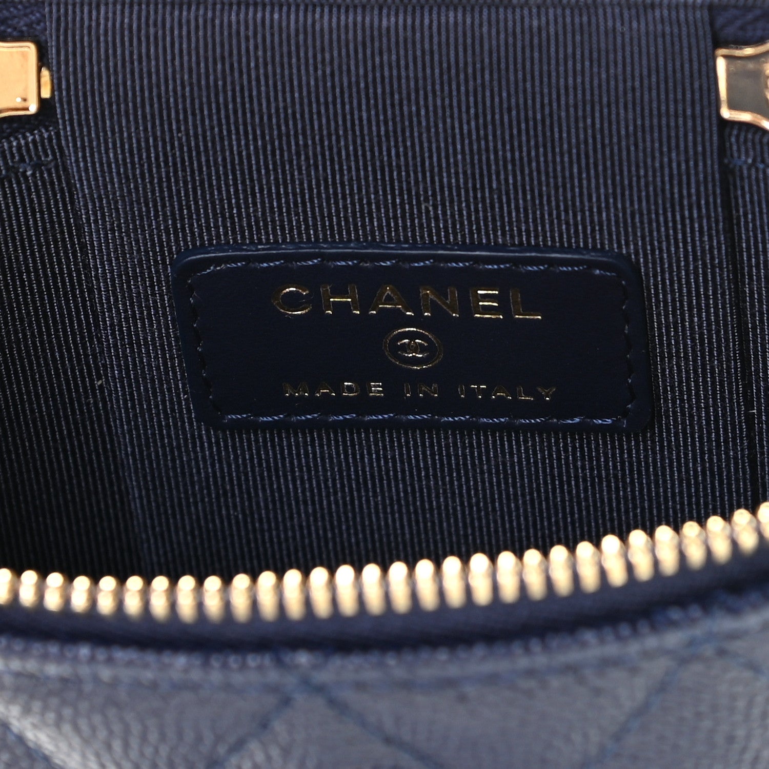 Chanel Caviar Quilted Small Vertical Coco Beauty Vanity Case With Chain Navy 5 of 9