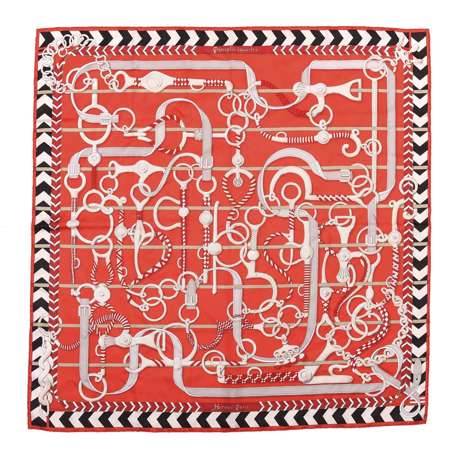 Silk Panoplie Equestre Scarf 90 Rouge Creme Ebene