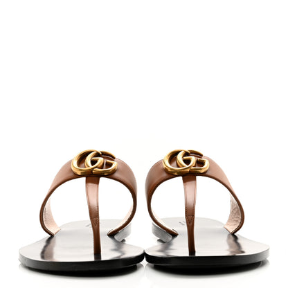 Gucci Calfskin GG Marmont Thong Sandals 38.5 Cognac 2 of 8