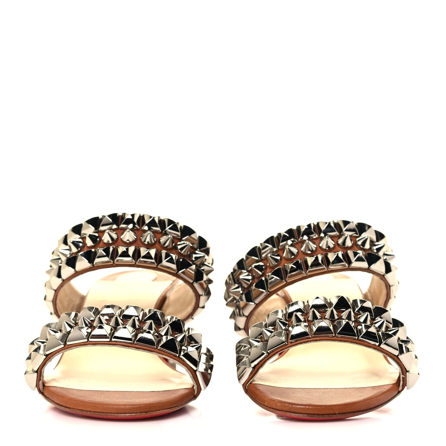 Christian Louboutin Calfskin Studded Tina Goes Mad 55 Slide Sandals 37 Cuoio 2 of 11