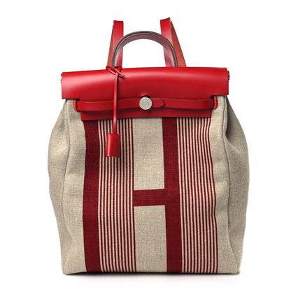 Hermes Vache Hunter Toile H Vibration Herbag a Dos Retourne Backpack Bordeaux Ficelle Rouge Piment 1 of 11