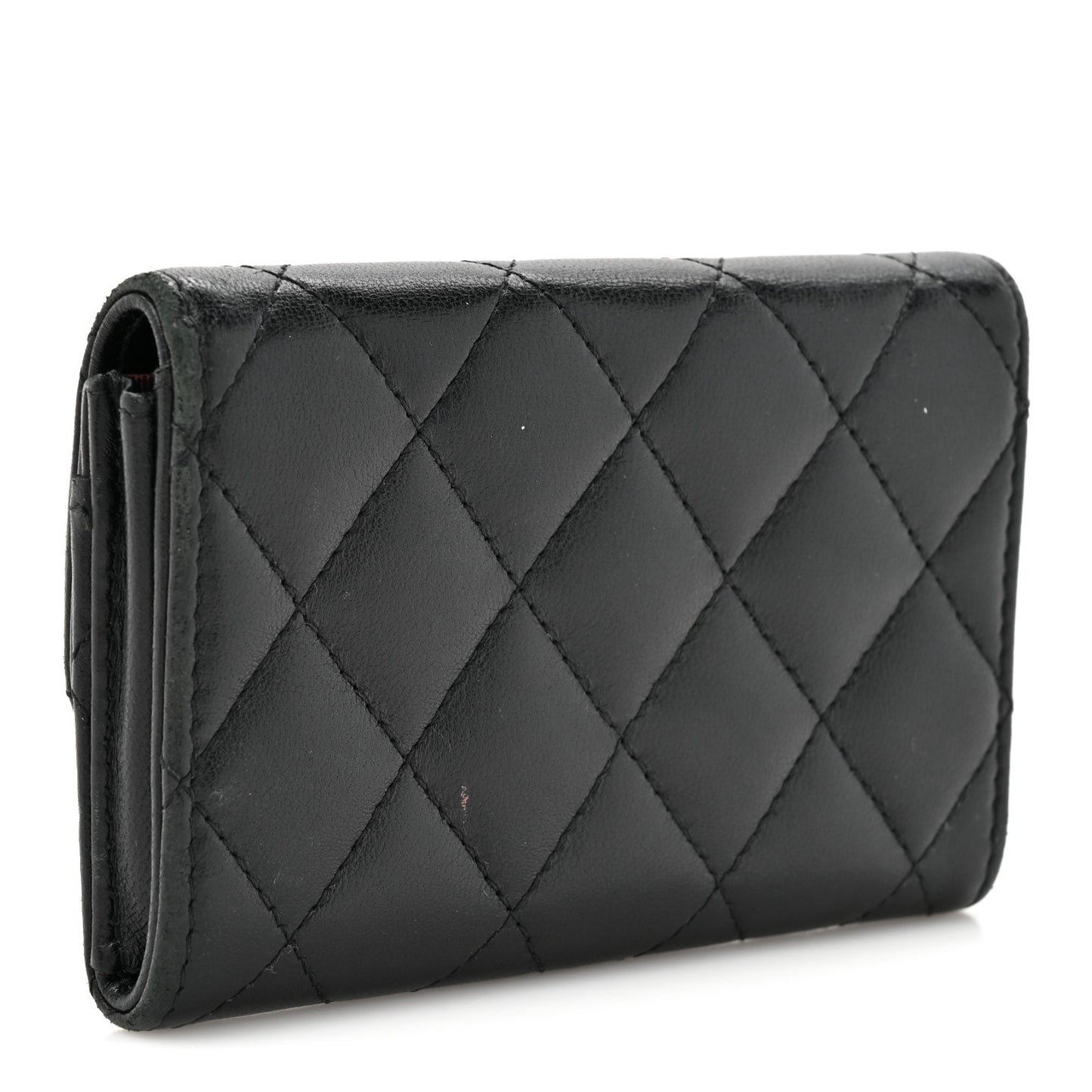 Lambskin Quilted Flap Card Holder Black