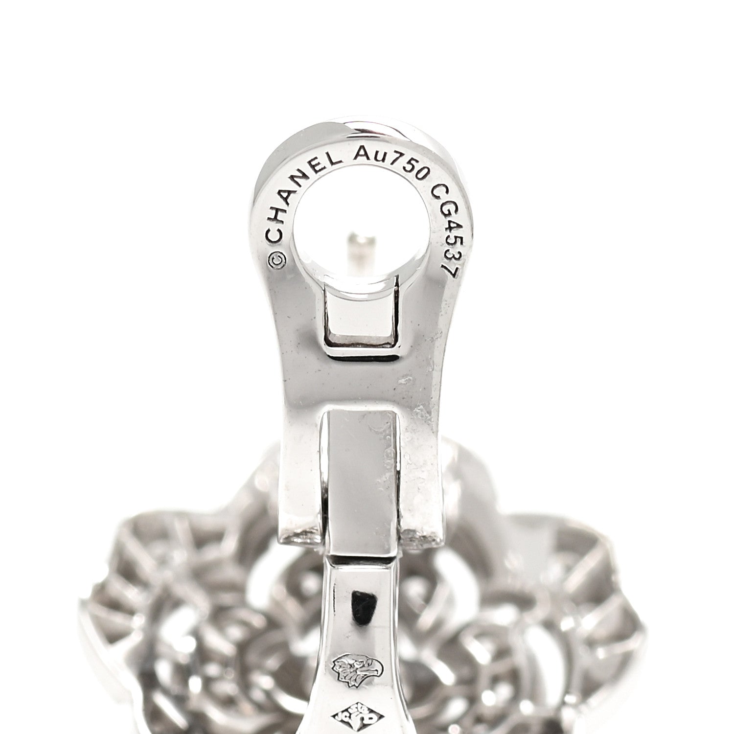 Chanel 18K White Gold Diamond Bouton de Camelia Earrings 3 of 5