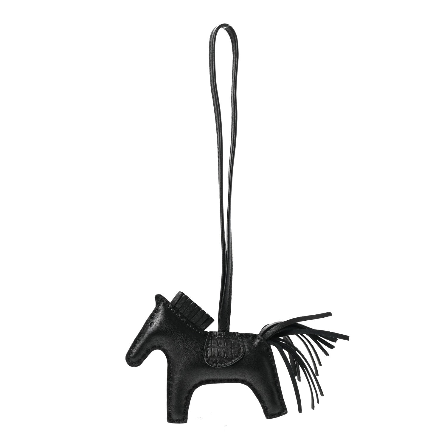 Hermes Milo Lambskin Matte Alligator Touch Grigri Rodeo Horse Bag Charm PM So Black 1 of 4