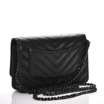 Chanel Sheepskin Chevron Reissue Wallet On Chain WOC So Black 3 of 9