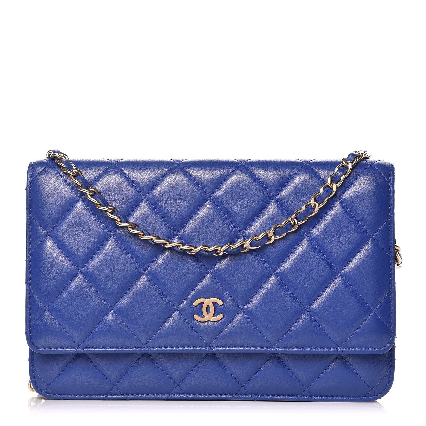 Lambskin Quilted Wallet On Chain WOC Blue Fonce