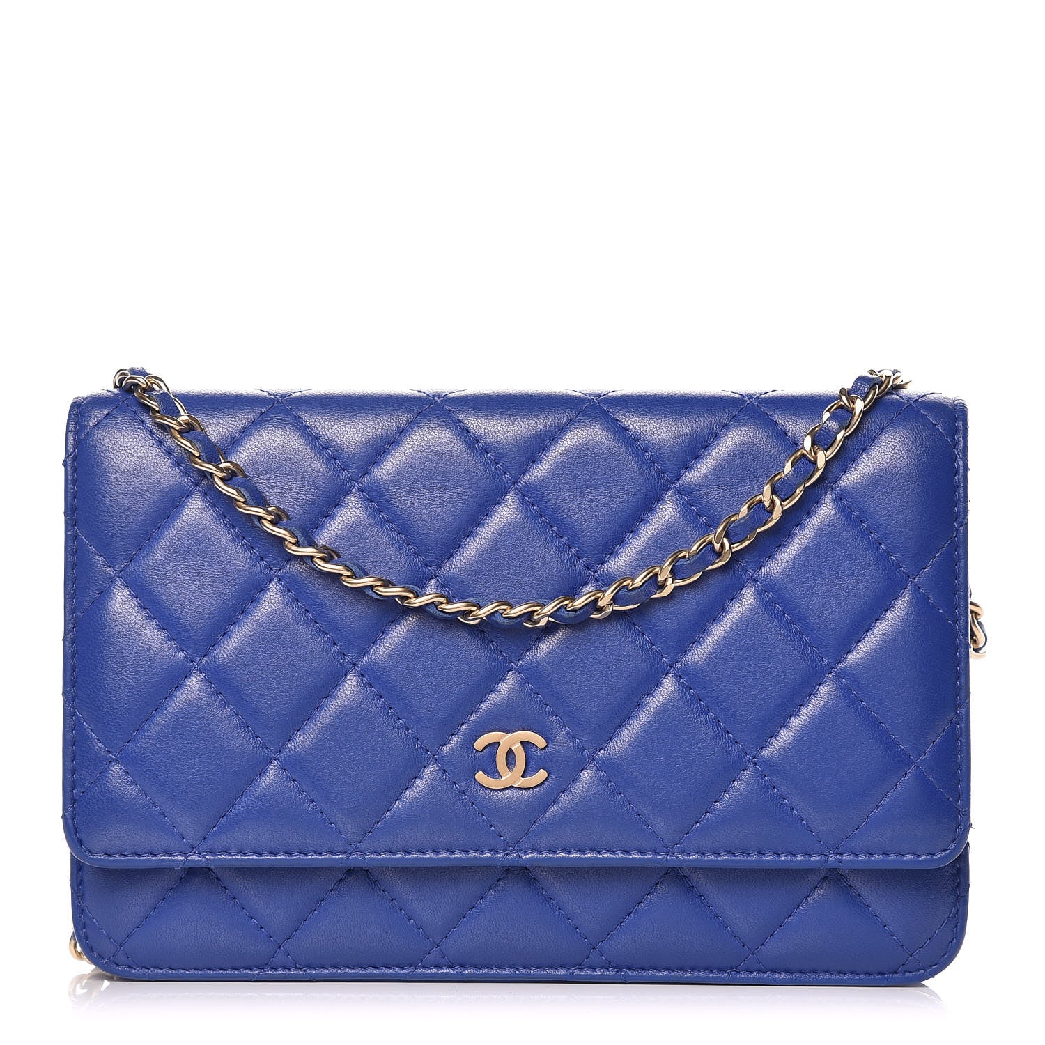 Chanel Lambskin Quilted Wallet On Chain WOC Blue Fonce 1 of 13