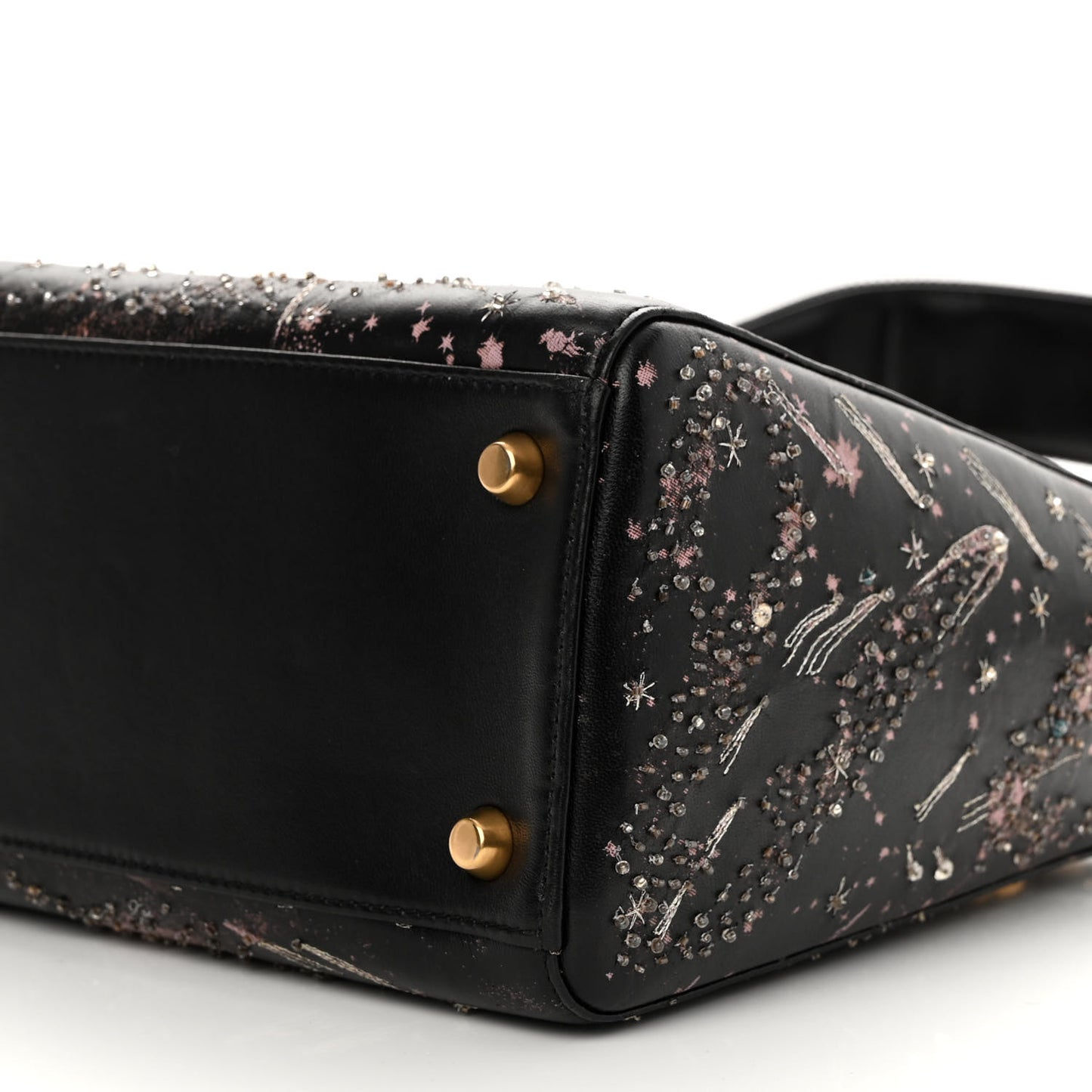 Lambskin Embroidered Medium C'est I Feel Blue Lady Dior Black