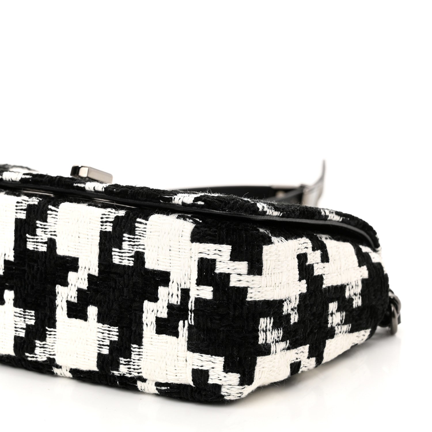 Christian Dior Tweed Macro Houndstooth Small Caro Bag Black White 10 of 11