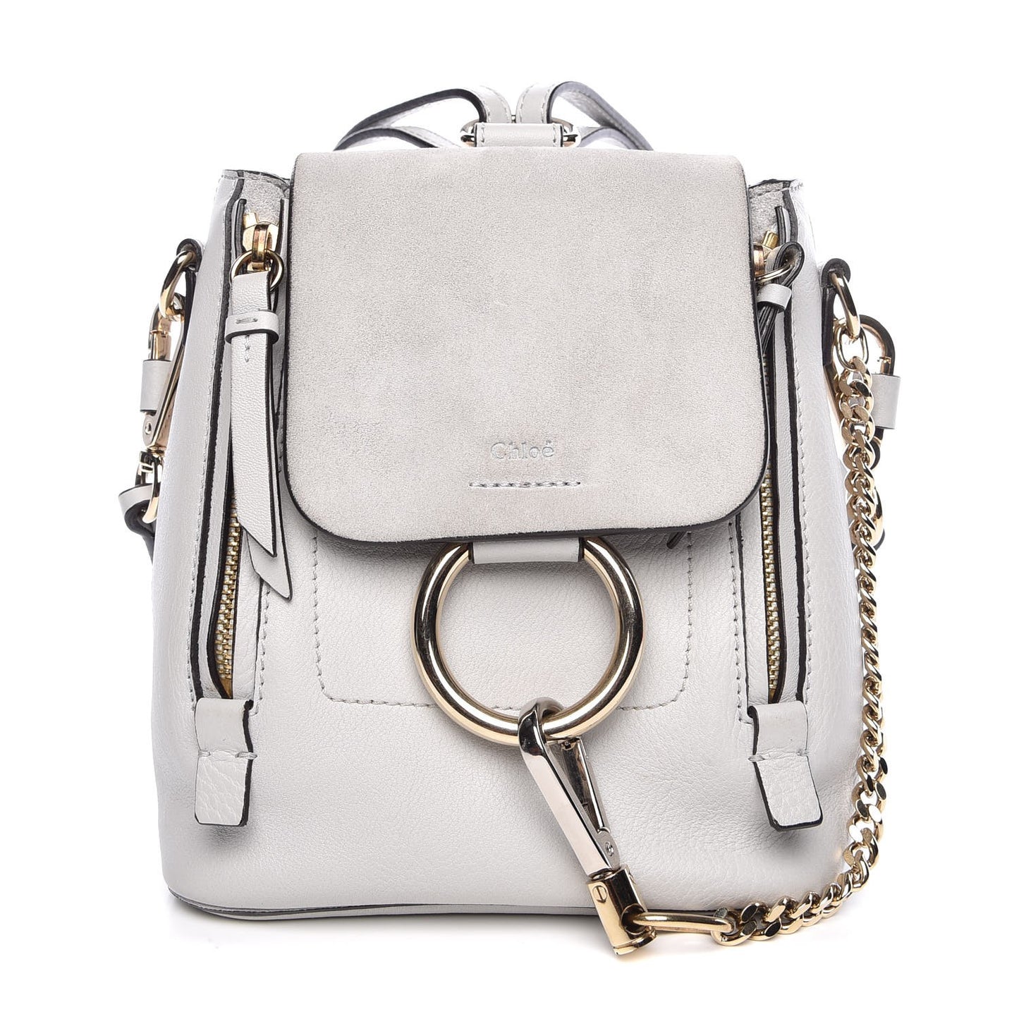 Suede Calfskin Mini Faye Backpack Airy Grey