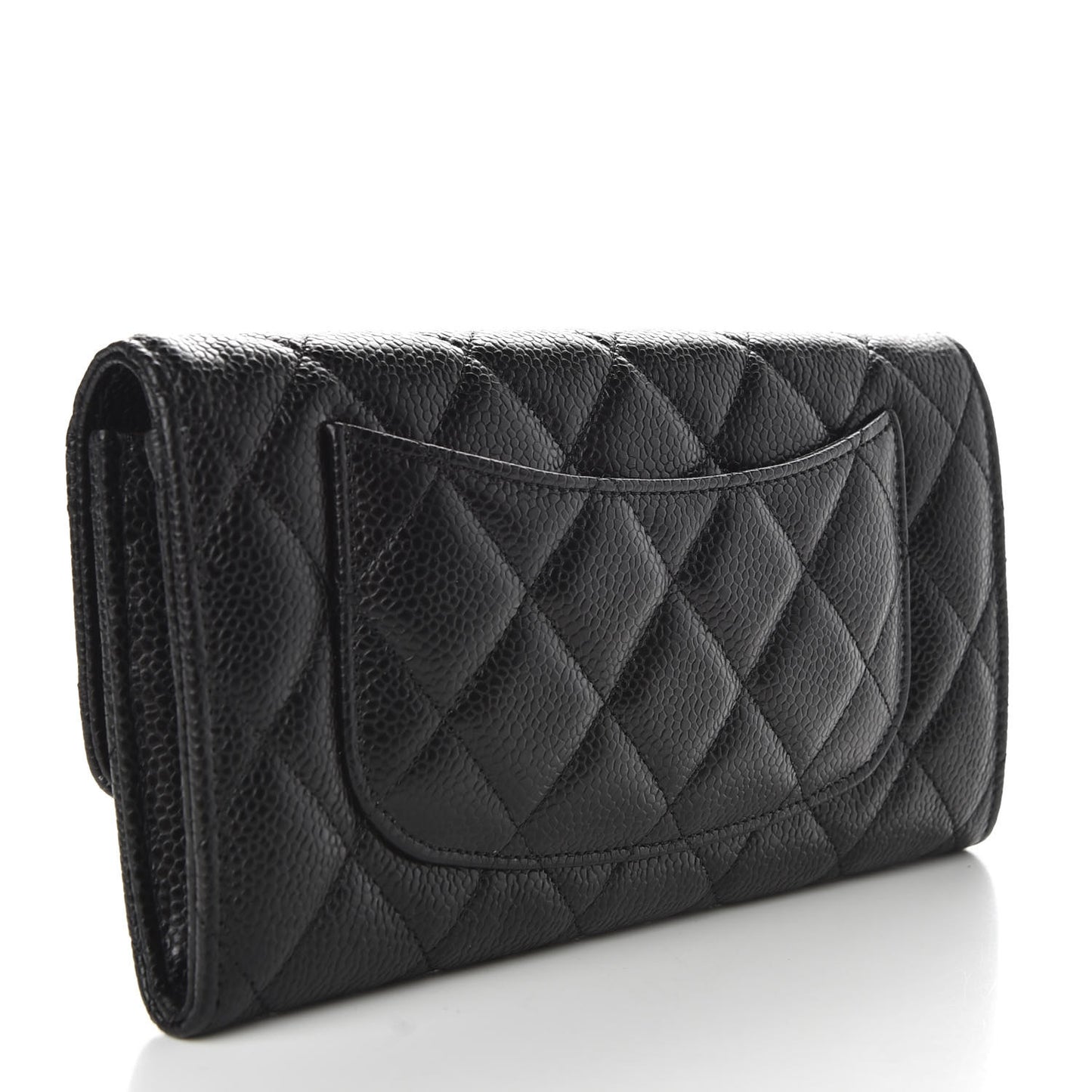 Caviar Quilted Large Gusset Flap Wallet Black