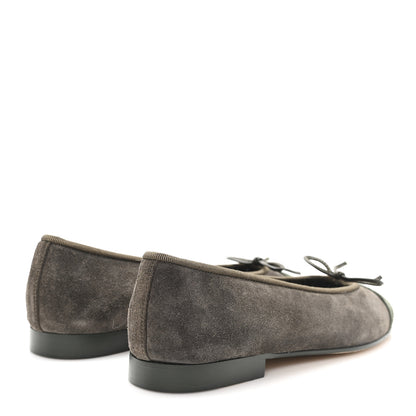 Chanel Suede Cap Toe CC Ballerina Flats 37 Grey Green 5 of 9