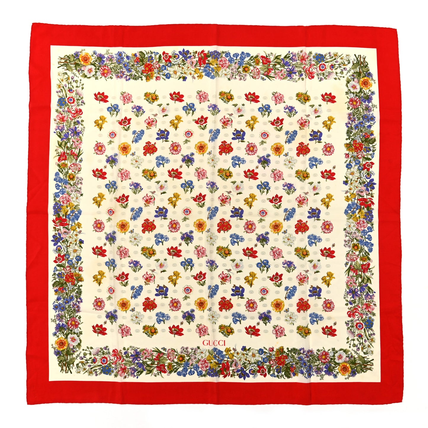 Monogram Silk Floral Scarf Red Multicolor