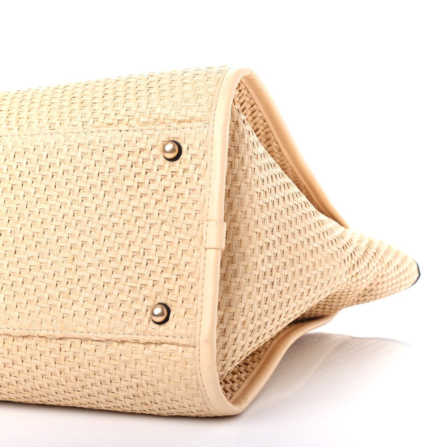 Straw Raffia Calfskin Chain Medium Deauville Tote Beige Black