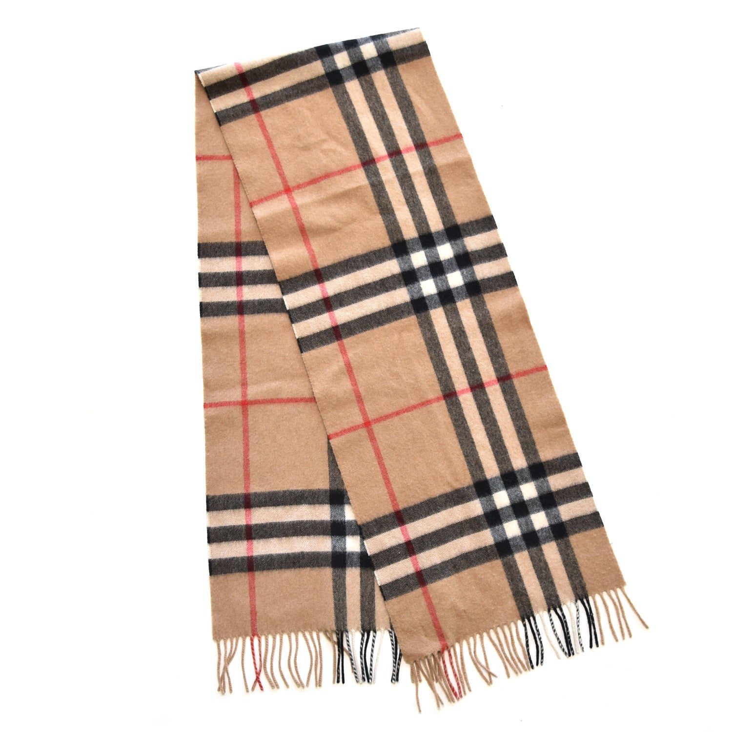 Burberry Cashmere Giant Check Fringe Scarf Camel 3 of 6