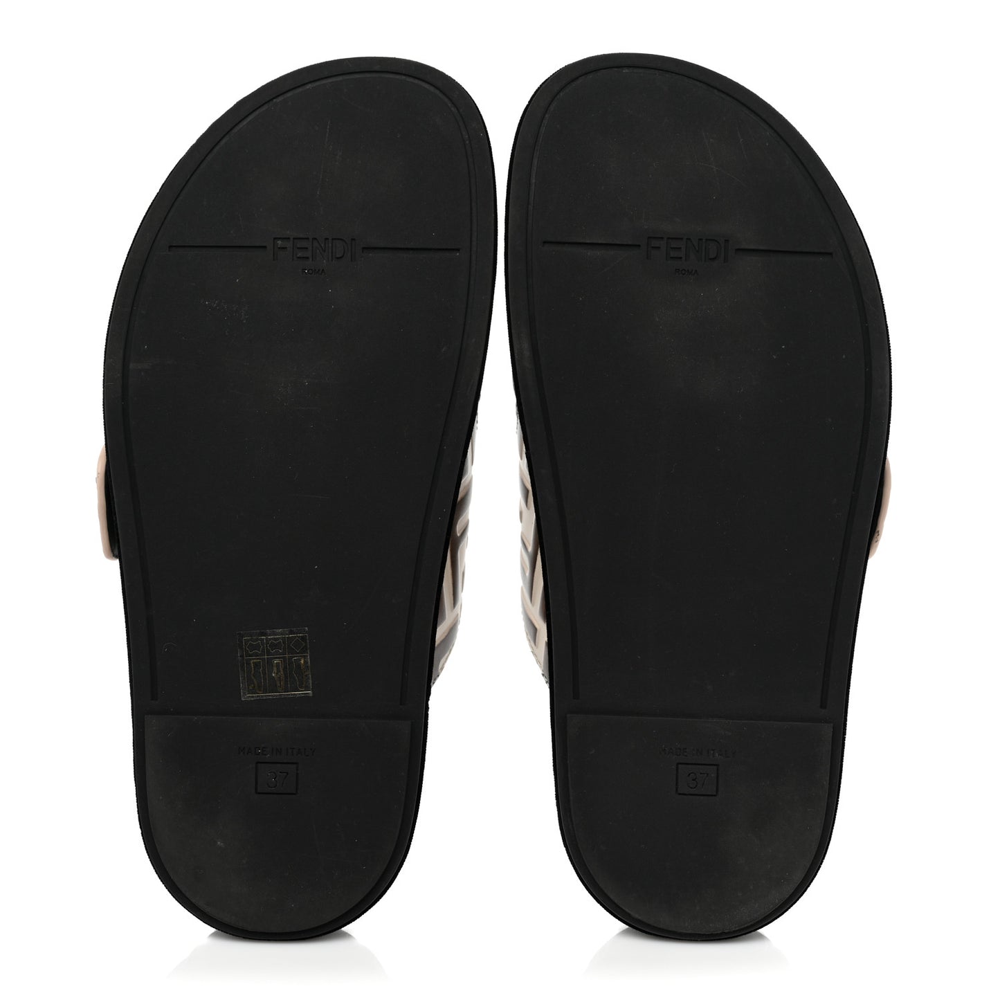 Calfskin FF Embossed Slide Sandals 37 Camelia Moresco