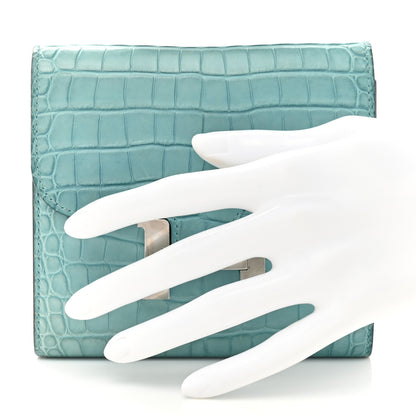 Hermes Matte Alligator Constance Short Wallet Bleu Paon 2 of 9