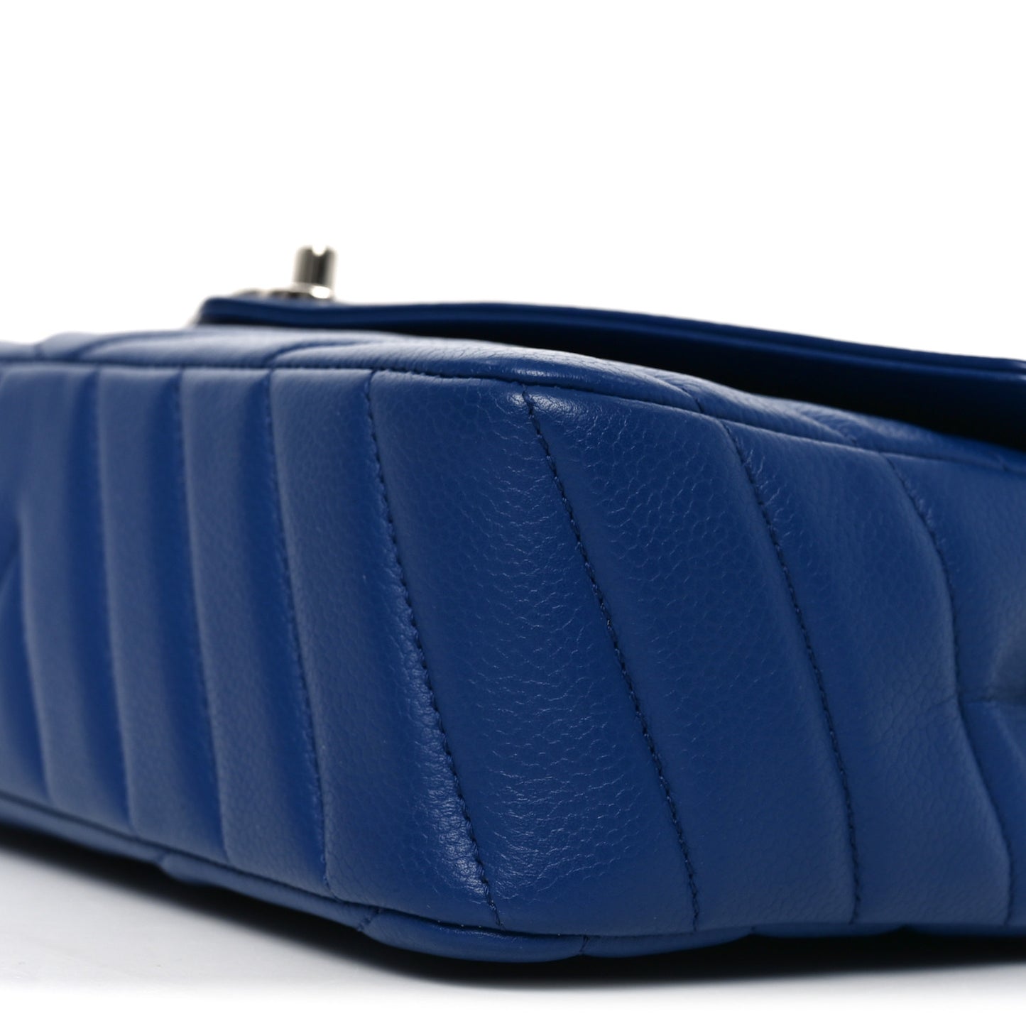 Caviar Chevron Quilted Single Flap Blue