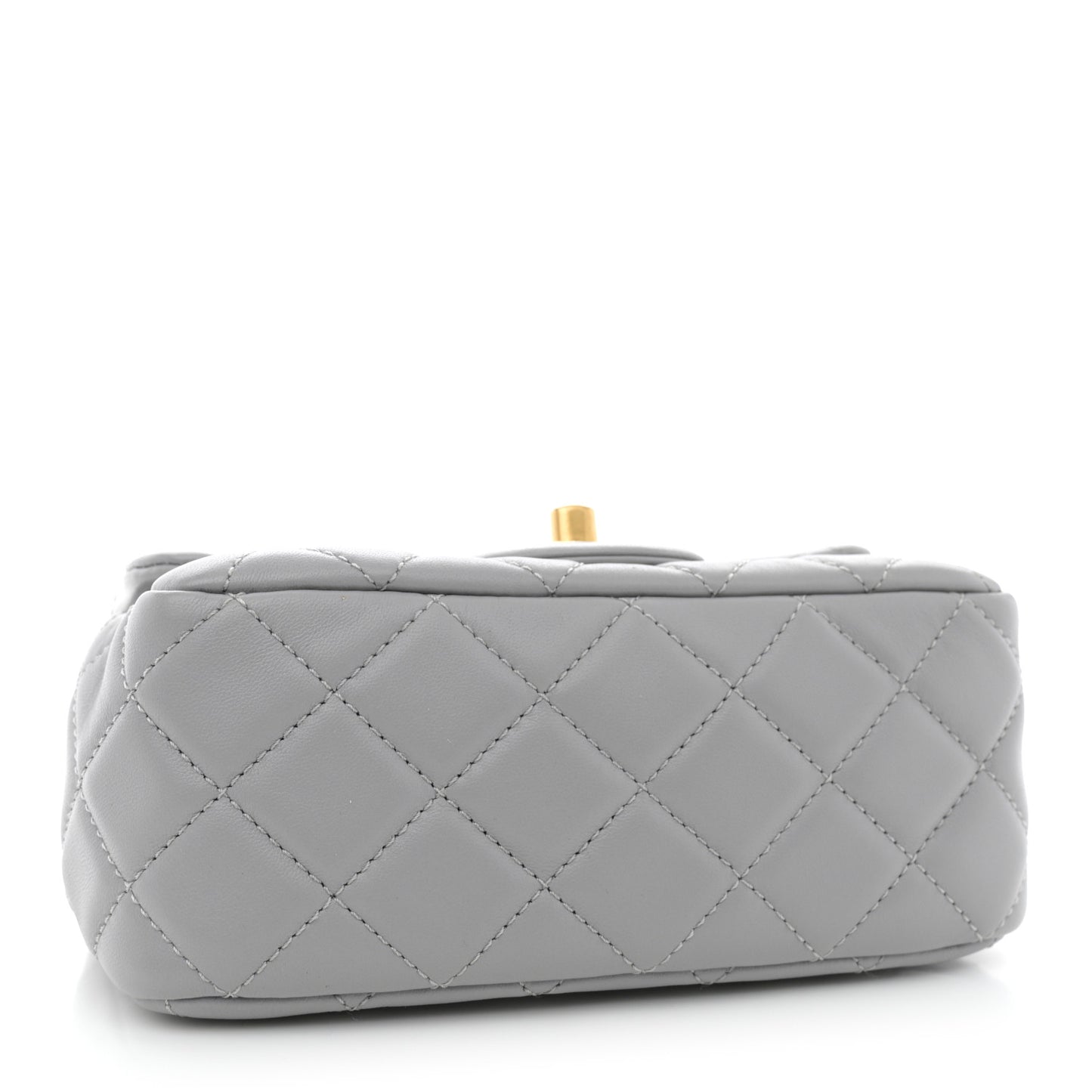 Lambskin Quilted Mini Pearl Crush Flap Light Grey