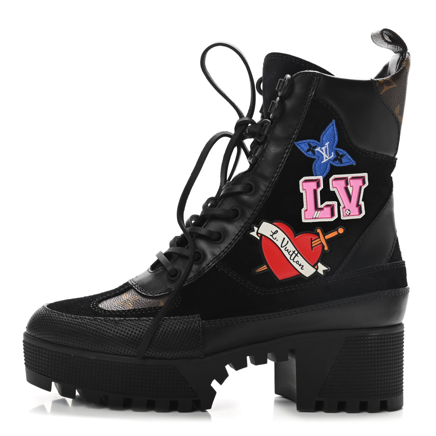 Louis Vuitton Suede Calfskin Monogram LV Black Heart Laureate Platform Desert Boots 37 Black 1 of 8