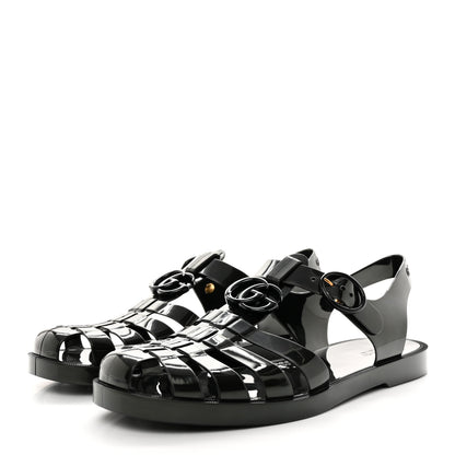 Gucci Shiny Rubber Double G Buckle Strap Sandals 8 Black 3 of 11
