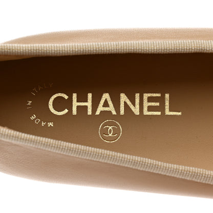 Chanel Lambskin Cap Toe CC Ballerina Flats 39 Beige Black 7 of 9