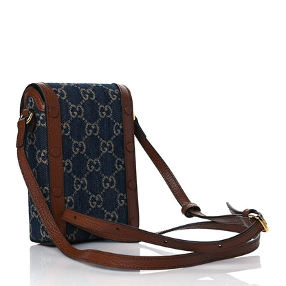 Gucci New Denim GG Monogram Dollar Calfskin Mini Horsebit 1955 Crossbody Bag Blue Tea Cuir Epilog 3 of 10