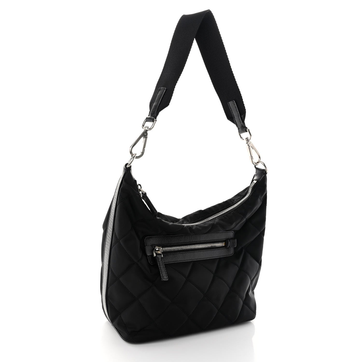 Prada Tessuto Nylon Stitched Hobo Black 3 of 9