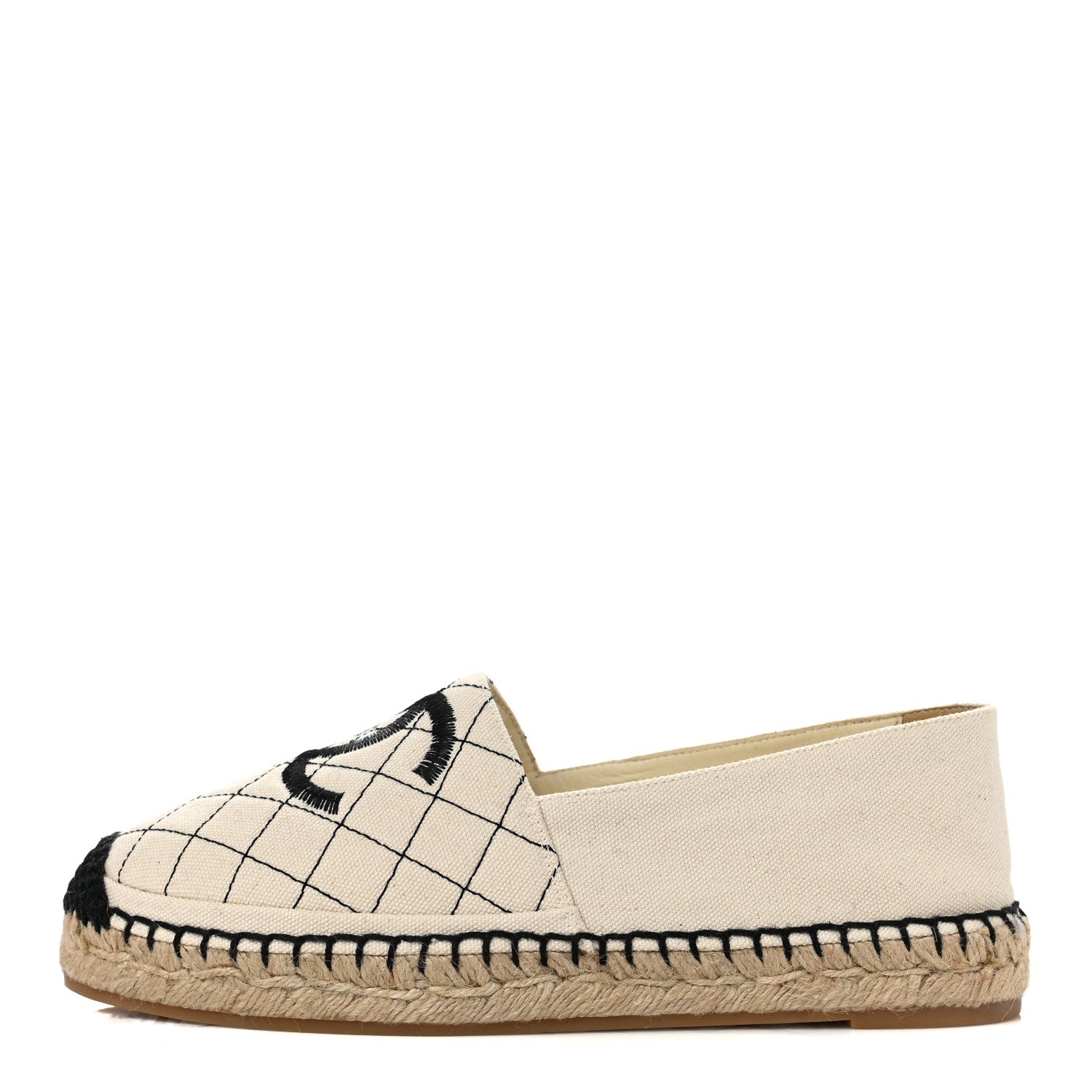 Chanel Fabric Biarritz CC Espadrilles 38 Beige Black 1 of 10
